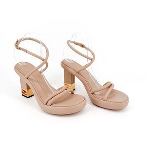 Fendi Baguette Ankle Strap Sandals Size 40.5 US 10.5 Heels Beige Leather